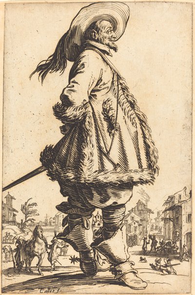 Ellerini Arkasında Tutarak Kürkle Kesilmiş Mantolu Asil Adam by Jacques Callot
