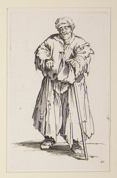 Dilencilerden alçaltılmış gözleri olan obez adam (Le mendiant obese aux yeux baisses) by Jacques Callot