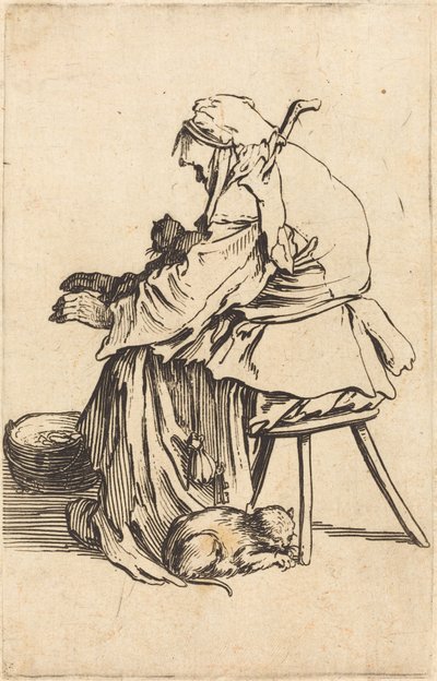 Kediler ile Yaşlı Kadın by Jacques Callot