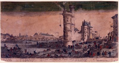 Paris, Ile de la Cite, Le Pont Neuf ve Nesle Kulesi. Jacques Callot tarafından gravür. . by Jacques Callot