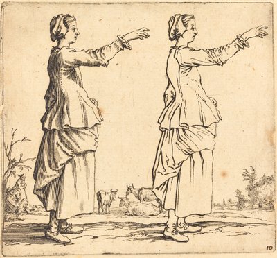 Köylü Kadın, Profilde, Sağa Bakmış, Kolunu Uzatmış by Jacques Callot