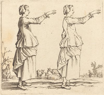 Köylü Kadın, Profilde, Sağa Bakmış, Kolunu Uzatmış by Jacques Callot