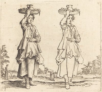 Başında Sepetli Köylü Kadın, Önden Görünüm by Jacques Callot