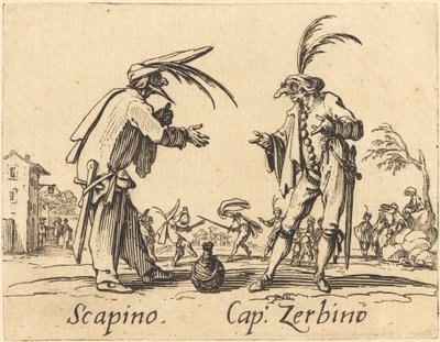 Scapino ve Yüzbaşı Zerbino, c. 1622. by Jacques Callot