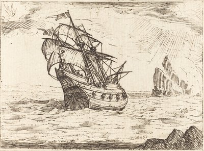 Kayaların Yanında Gezinen Gemi by Jacques Callot
