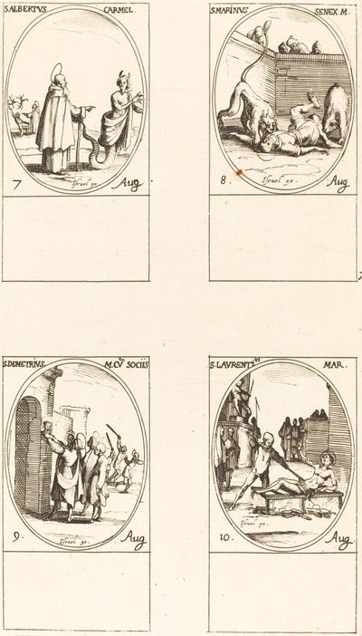 Sicilyalı Aziz Albert, Karmelit; St.Marinus;St. Demetrius ve Yoldaşları; Aziz Laurent by Jacques Callot
