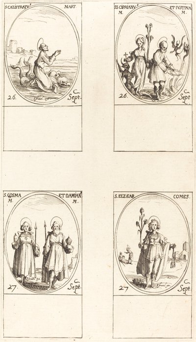 Aziz Calistratus, Sts. Kıbrıslı ve Justina, Sts. Comus ve Damian, St. Elzear, Kont. by Jacques Callot