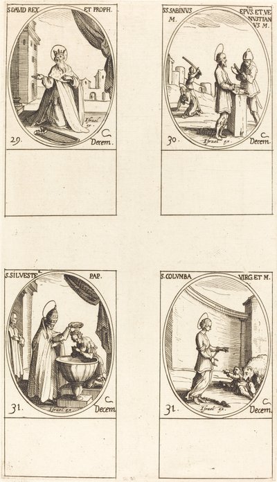 Aziz Davut, Kral ve Peygamber; St. Sabinus ve Venustiano; Aziz Sylvester; Aziz Columba by Jacques Callot