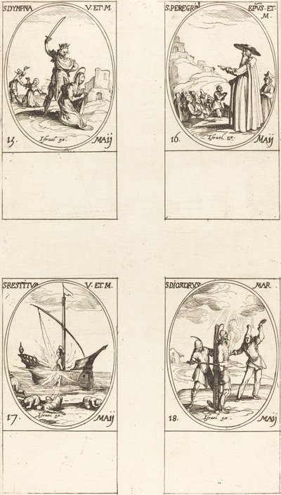 Aziz dympna; Aziz Peregrinus Aziz geri yüklendi Aziz Dioscorus by Jacques Callot