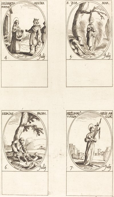 Portekiz Aziz Elizabeth; Aziz Zoe; Aziz İşaya, Peygamber; Aziz Edelburge by Jacques Callot