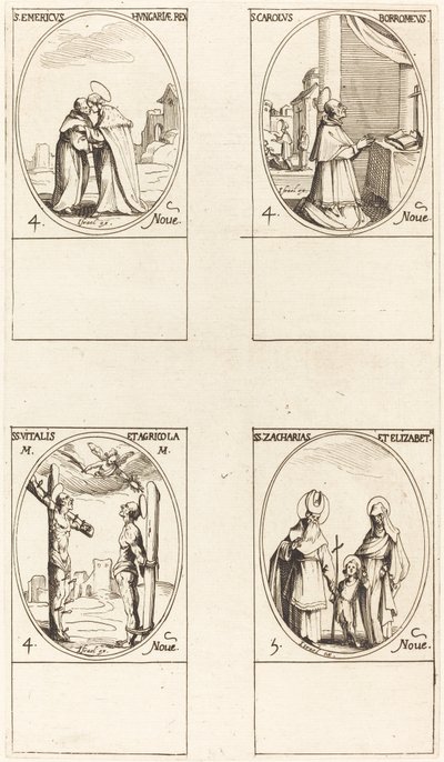 Aziz Emeric; Aziz Charles Borromeo; Aziz Vitalis ve Agricola; St. Zachary ve Elizabeth by Jacques Callot