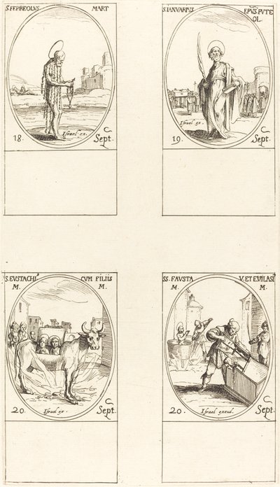 Aziz Ferreolus Aziz Ocak Aziz Eustace ve Çocukları; St. Fausta ve Evelasius by Jacques Callot