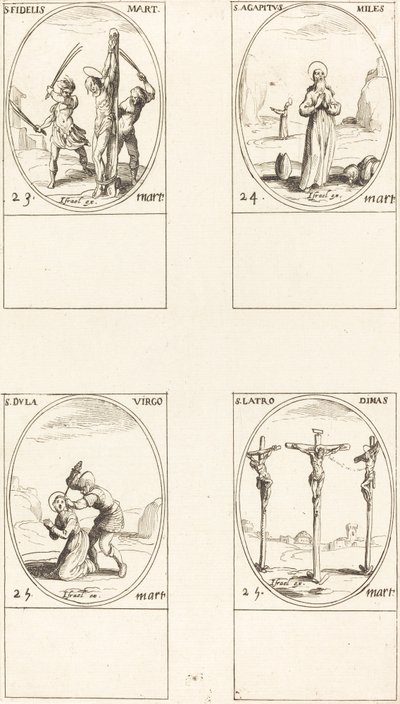 Aziz Sadık Aziz agapetus Aziz dula; Aziz Hırsız Dimas by Jacques Callot