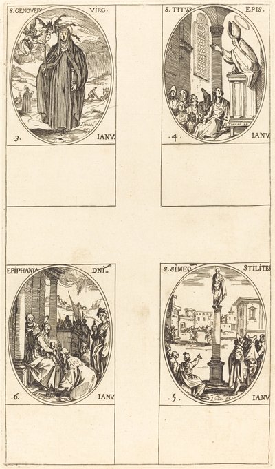 Aziz Genevieve; Aziz Titus; Aziz Simeon Stilitler; Aydınlanma by Jacques Callot