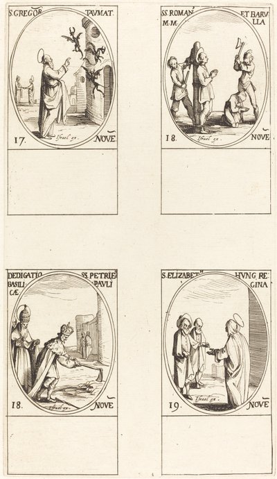 Aziz Gregory; St. Romanus ve Barulla; SS Bazilikalarının Adanması. Peter ve Paul; by Jacques Callot