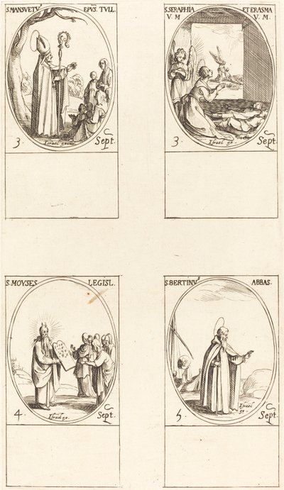 Aziz Mansuetos; St. Serapia ve Erasma; Musa; Aziz Bertin, Başrahip by Jacques Callot