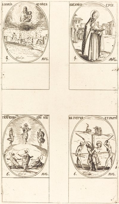 Karlı Aziz Mary, Aziz Memmius, Piskopos, Başkalaşım, Sts. Justus ve Papaz. by Jacques Callot