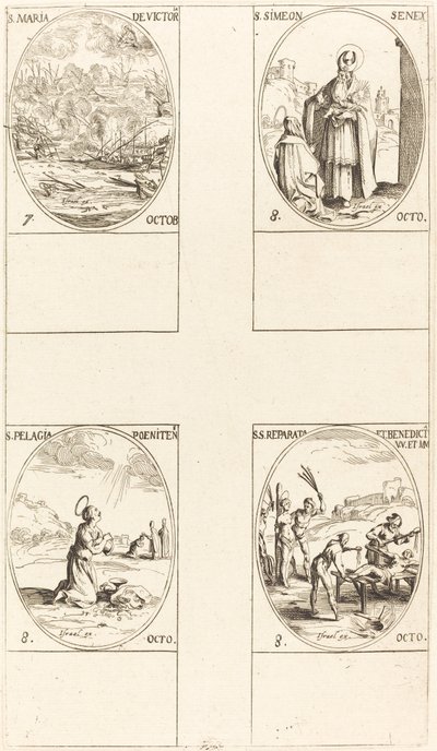 Aziz Meryem Zaferi, Aziz Simeon, Peygamber, Aziz Pelagia, Azizler. Reparata ve Benedicta. by Jacques Callot