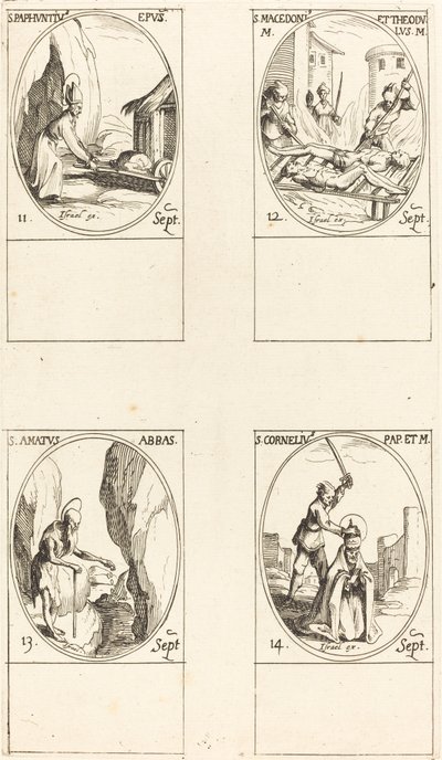 Aziz Paphnutius; St. Makedonius ve Theodulus; Aziz Amatus; Aziz Cornelias by Jacques Callot
