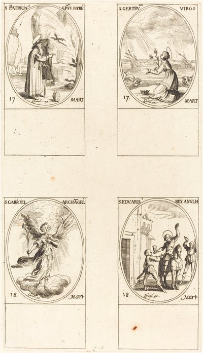 Aziz Patrick; Aziz Gertrude; Aziz Gabriel, Başmelek; Aziz Edward by Jacques Callot