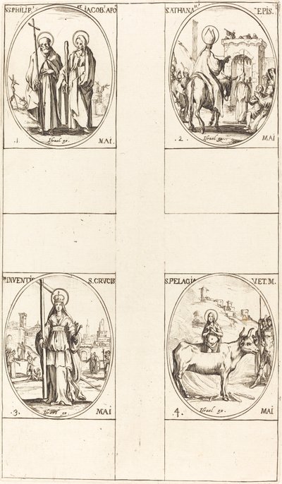 St. Philip ve James the Less, Havariler; Aziz Athanasius; Haçın İcadı; by Jacques Callot