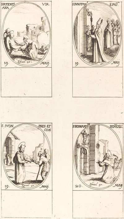 Aziz Potentiana; Aziz Dunstan; Aziz Yvo; Siena Aziz Bernardinus by Jacques Callot