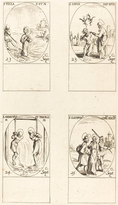 St. Tekla; St. Linus St. Andochius ve Thyrsus; St. Kleofalar by Jacques Callot