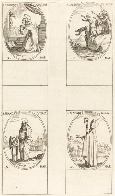 Aziz Thomas Aquin; Aziz Adrian ve Yoldaşları; Aziz Frances; Aziz Macari by Jacques Callot