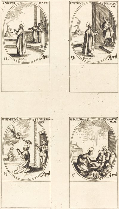 St. Victor St. Justinus St. Tiburtius ve Valerianus; St. Basilissa ve Anastasia by Jacques Callot