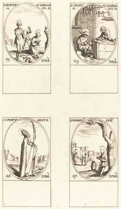 St. Krizantus ve Daria; St. Crispin & Crispinian; Aziz Evaristus; Aziz Frumentius by Jacques Callot