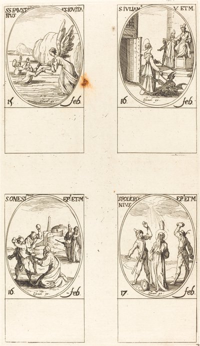 St. Faustinus ve Jovita; Aziz Juliana; Aziz Onisim; Aziz polikronius by Jacques Callot