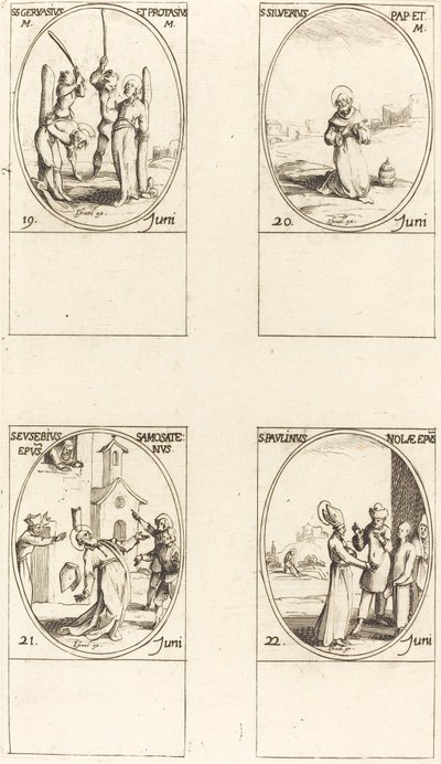 Aziz Gervase ve Protaz; Aziz Silverius; Samosata Aziz Eusebius; Nola Aziz Paulinus by Jacques Callot