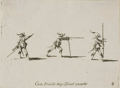 Tüfek ile Atış Pozisyonu Almak, Askeri Tatbikatlardan sekizinci plaka by Jacques Callot