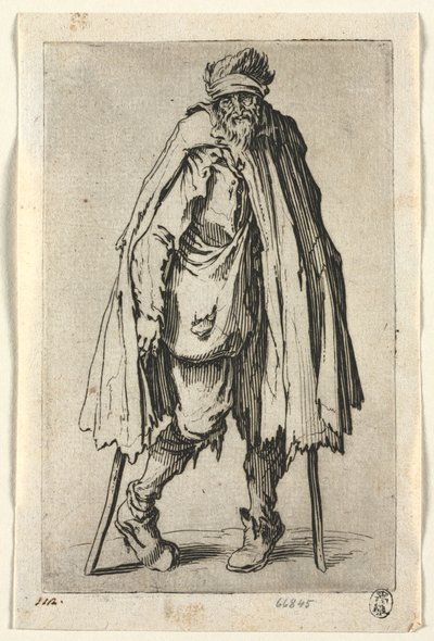 Dilenciler: Çantalı Koltuk Değneği Üzerinde Dilenci by Jacques Callot
