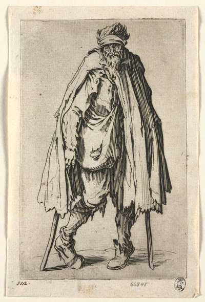 Dilenciler: Çantalı Koltuk değneklerinde Dilenci, c. 1623. by Jacques Callot