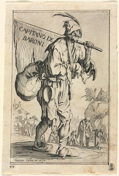 Dilenciler: Frontispiece: Baronların Kaptanı, c. 1623. by Jacques Callot