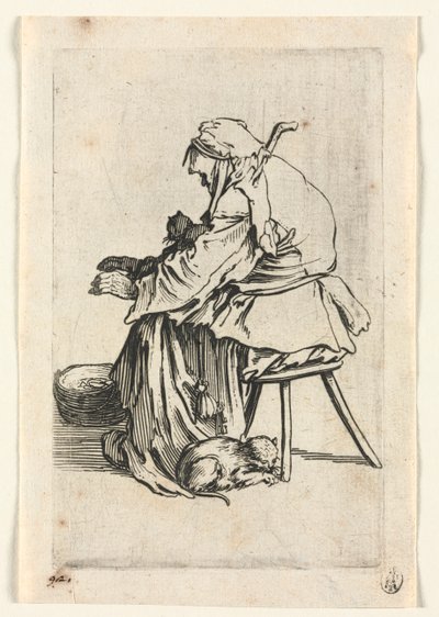 Dilenciler: Yaşlı Kadın ve Kediler, c. 1623. by Jacques Callot