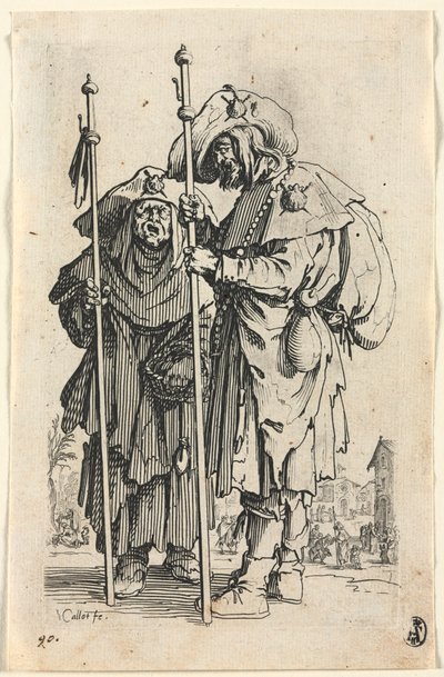 Dilenciler: İki Hacı, c. 1623. by Jacques Callot