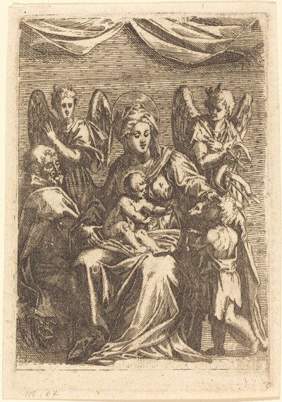 İki Melekli Kutsal Aile by Jacques Callot