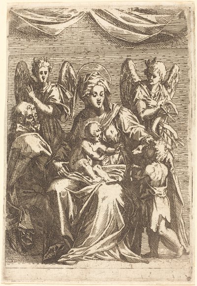 İki Melekli Kutsal Aile by Jacques Callot