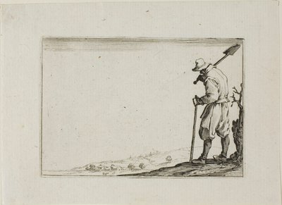 Omzunda Kürek Taşıyan Köylü, Kaprislerden by Jacques Callot