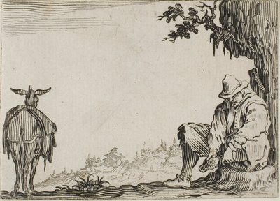 Kaprislerden Pabuçlarını Çıkaran Köylü by Jacques Callot