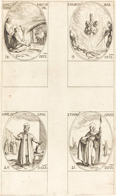 Bakirenin Doğurmasını Beklemek; Aziz Nemesius; Aziz Philogonius; Aziz Thomas by Jacques Callot