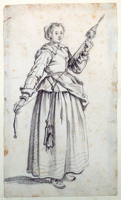 Mili olan kadın (kağıt üzerinde siyah tebeşir) by Jacques Callot