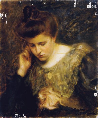 Bir kadının okuma çalışması by Jacques Emile Blanche