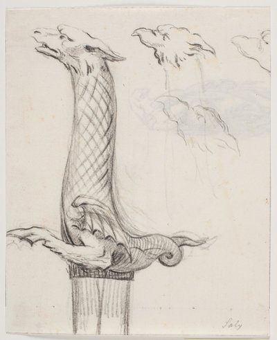 Bir ejderha ve üç ejderha kafası şeklinde kılıç kitapçığı by Jacques Francois Joseph Saly