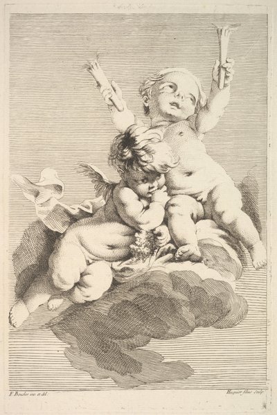 İki Aşk Tanrısı, Bir Tutma Meşalesi, 18. yüzyılın ortalarından sonlarına kadar. by Jacques Gabriel Huquier