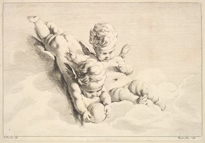 İki Aşk Tanrısı, Biri Top Tutuyor, 18. yüzyılın ortalarından sonlarına. by Jacques Gabriel Huquier