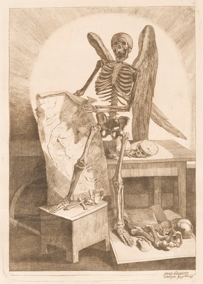 Anatomik Çizimi Tutan Kanatlı Bir İskelet by Jacques Gamelin