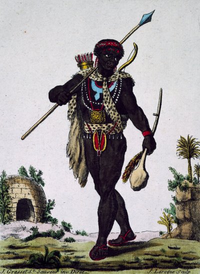 Namaquas kabilesinden adam, Afrika, Ansiklopedi yolculuklarından gravür by Jacques Grasset de Saint Sauveur